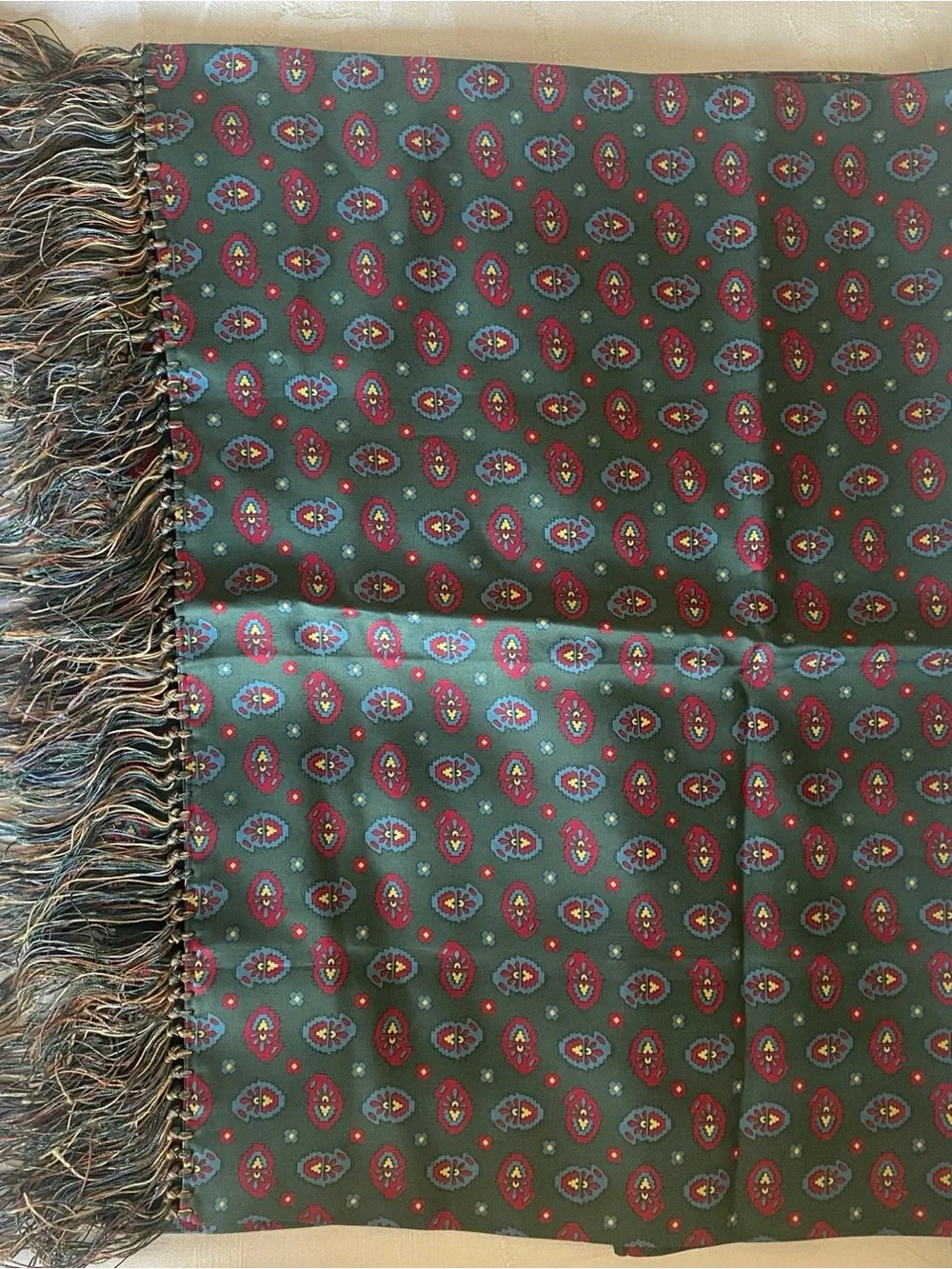 Vintage Cisco Green Silk Fringed Gentlemans Scarf